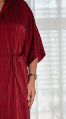 Maroon Belted Kaftan Dress