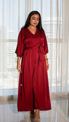 Maroon Belted Kaftan Dress
