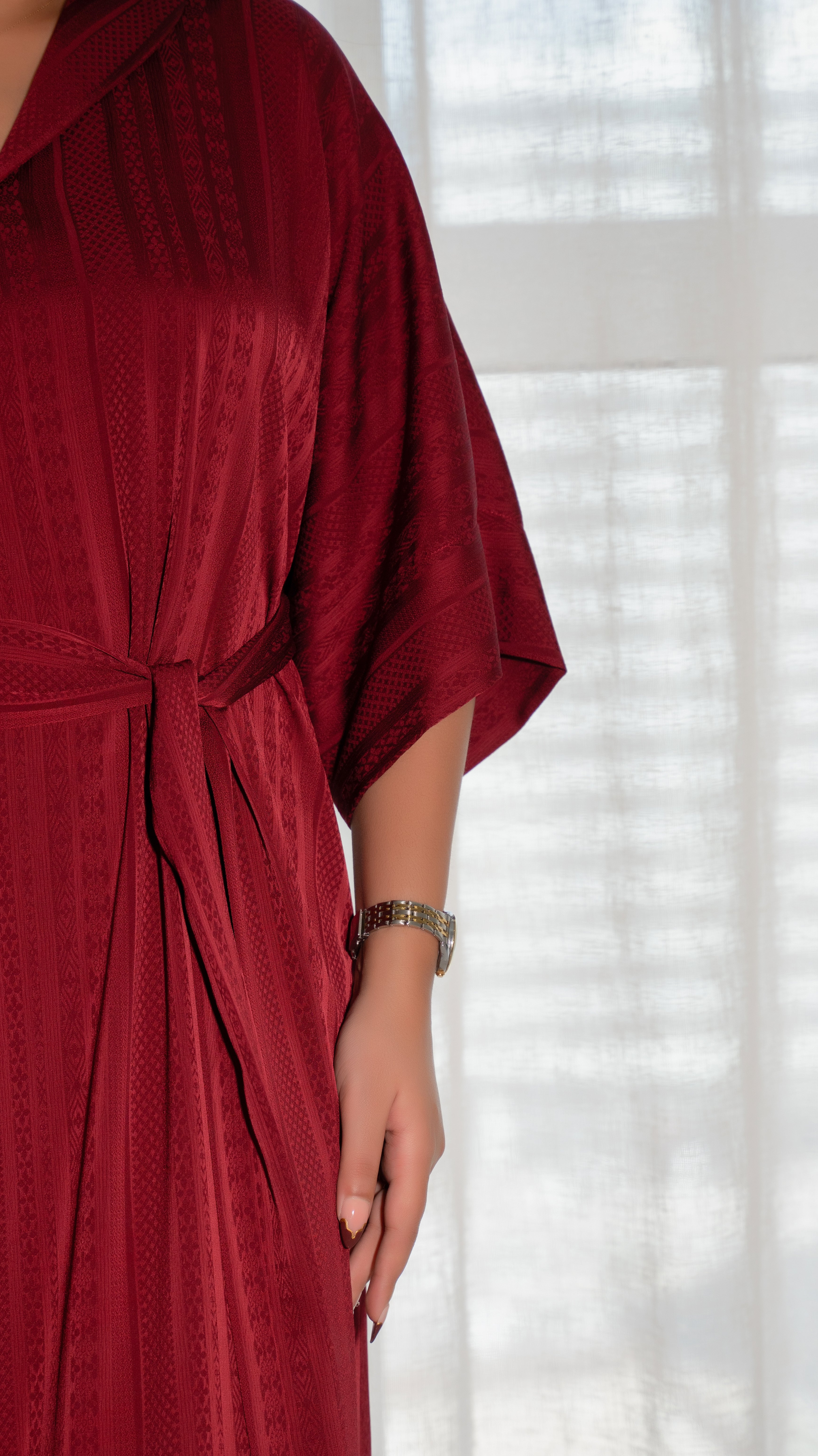 Maroon Belted Kaftan Dress