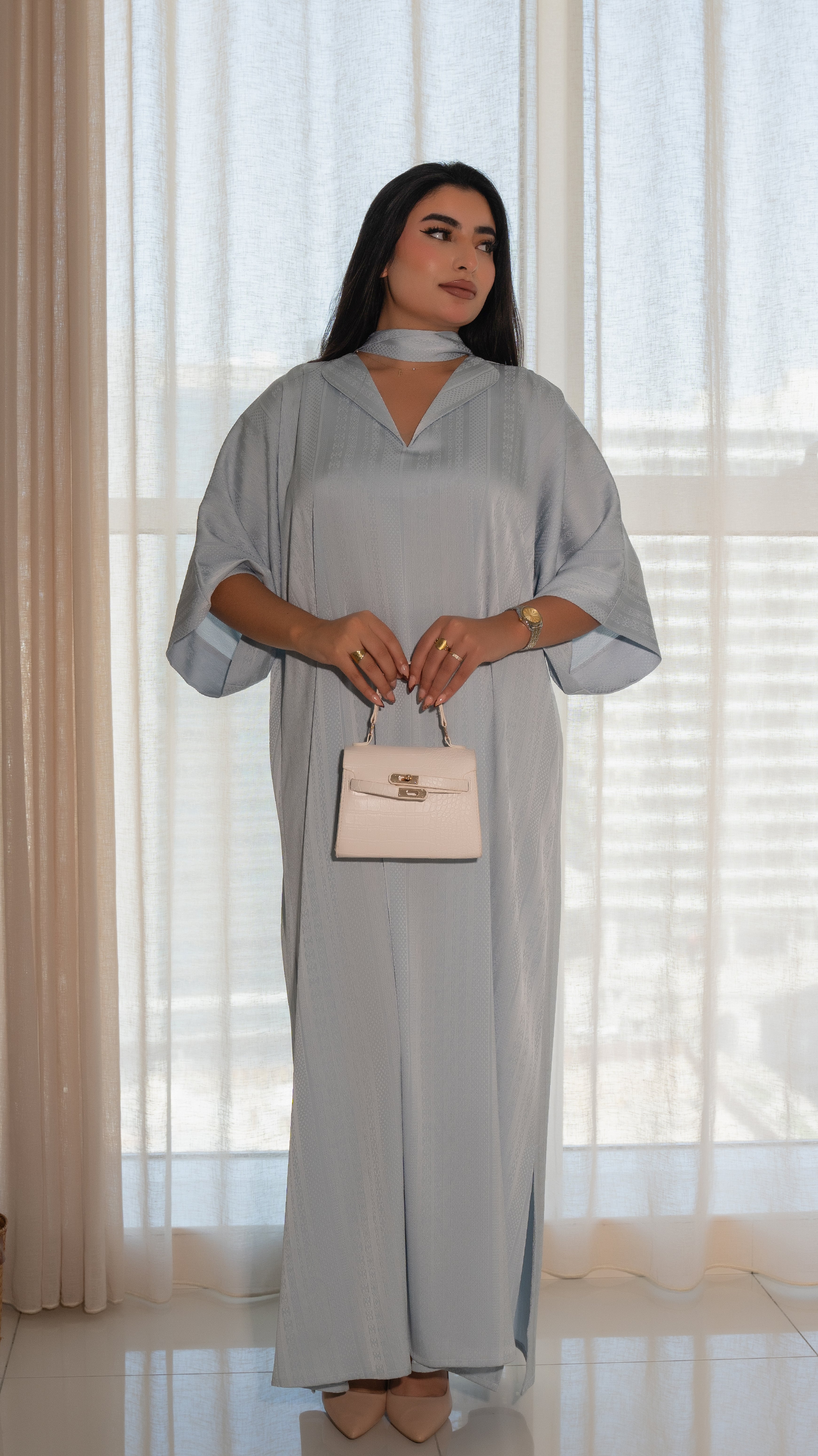 Powder Blue Belted Kaftan Dress