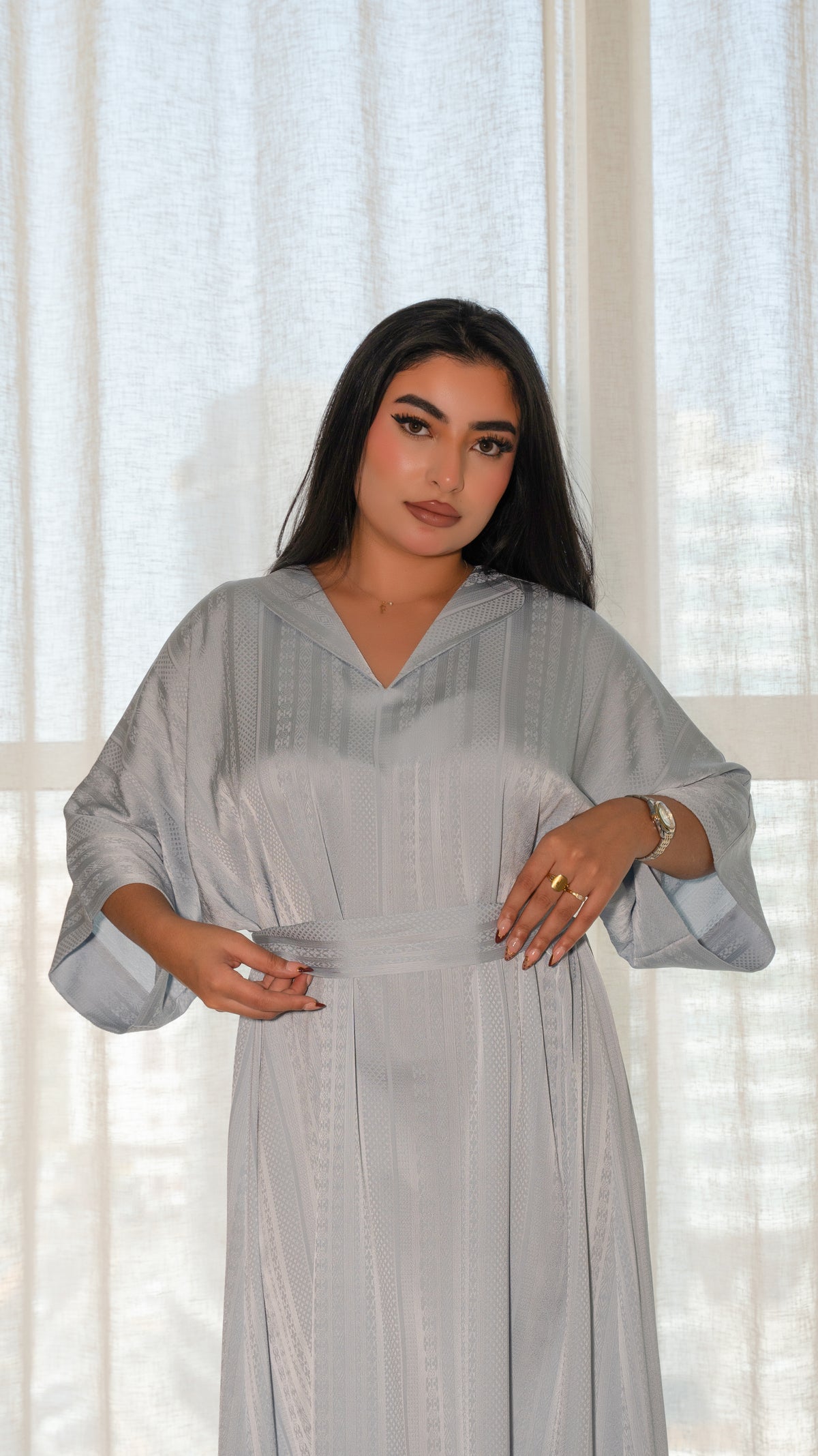 Powder Blue Belted Kaftan Dress