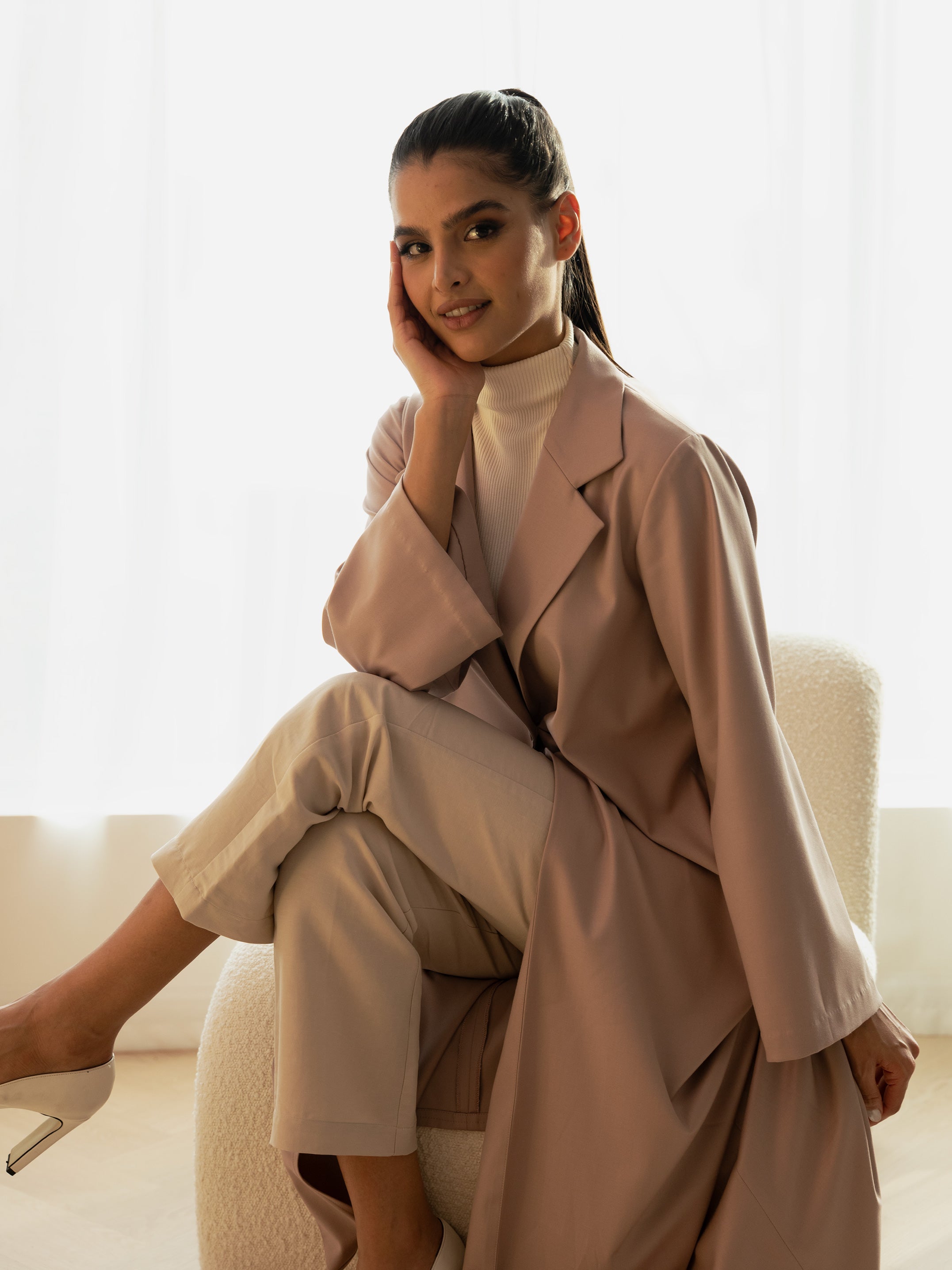 Dusty Rose Blazer Abaya | HEYA UAE