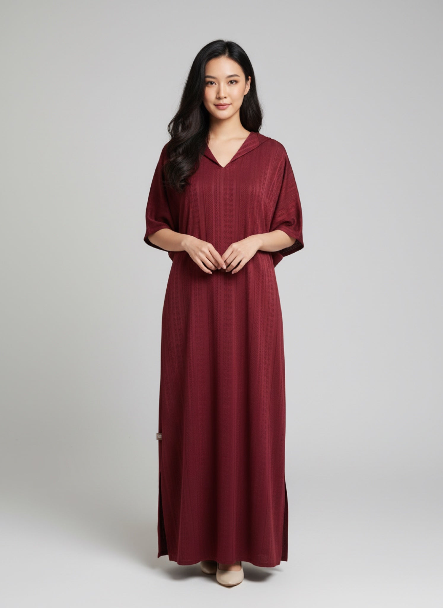 Maroon Belted Kaftan Dress