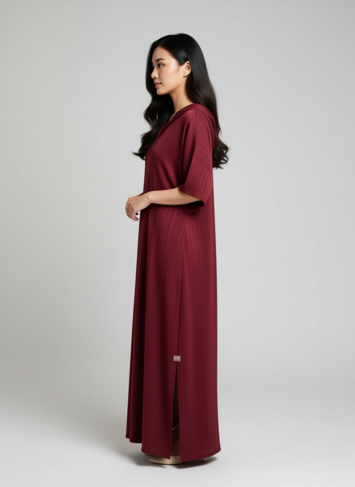 Maroon Belted Kaftan Dress