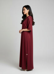 Maroon Belted Kaftan Dress
