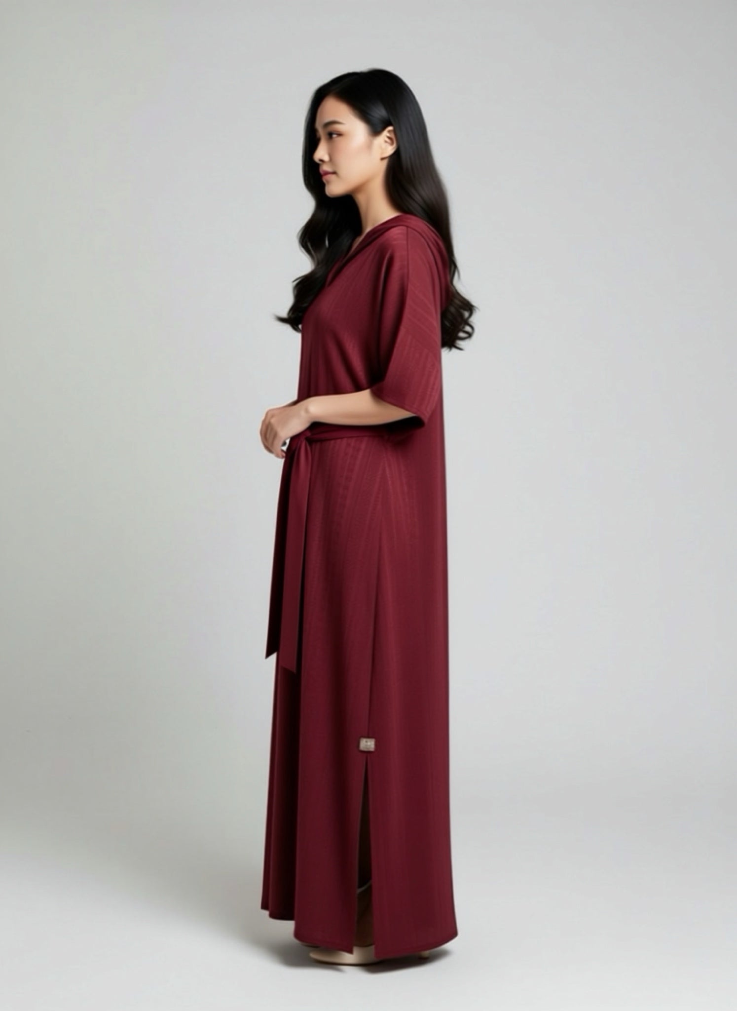 Maroon Belted Kaftan Dress
