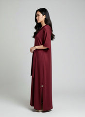 Maroon Belted Kaftan Dress